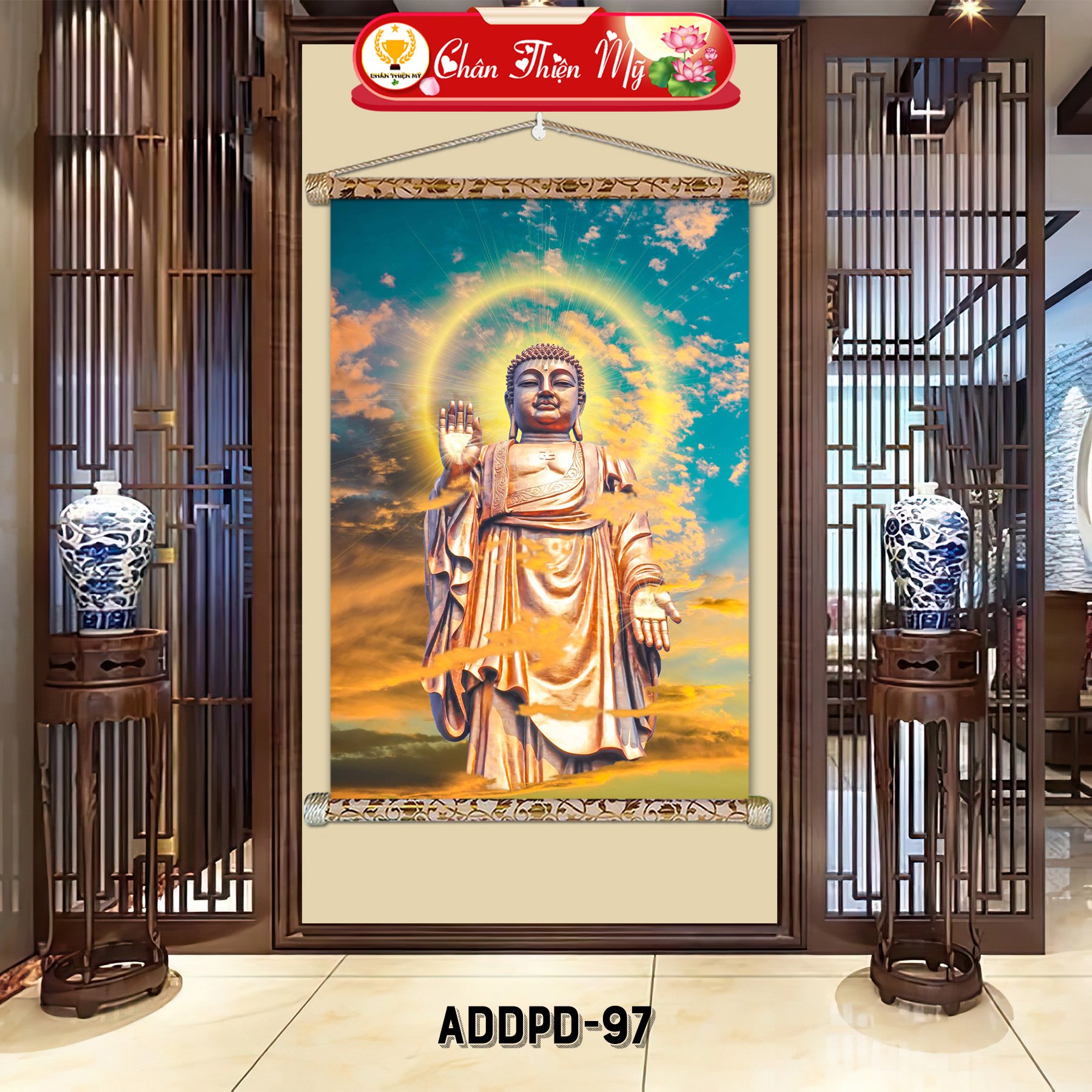 Painting worship buddha hanging 3d wall framed high definition cheap custom design