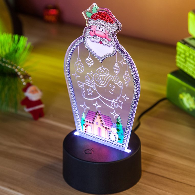 New Product Xmas 5d Diy Diamond Painting Crystal Decor Gift Small Nightlight Christmas Led Acrylic Plate Night Light