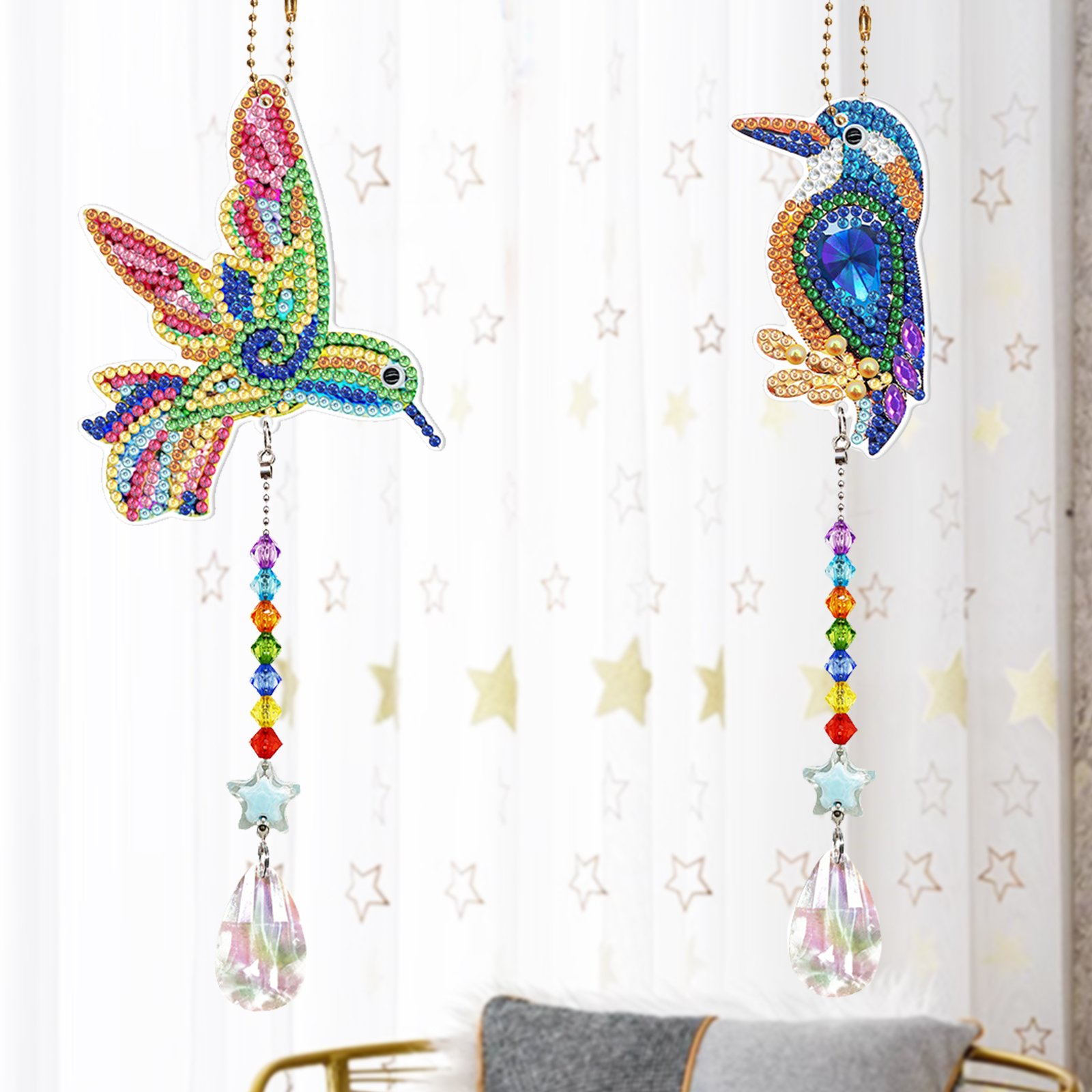 DIY Diamond Painting Wind Chime Pendant Art Rhinestone Colorful Butterfly Picture Hanging Wall Ornaments Home Decor Gifts