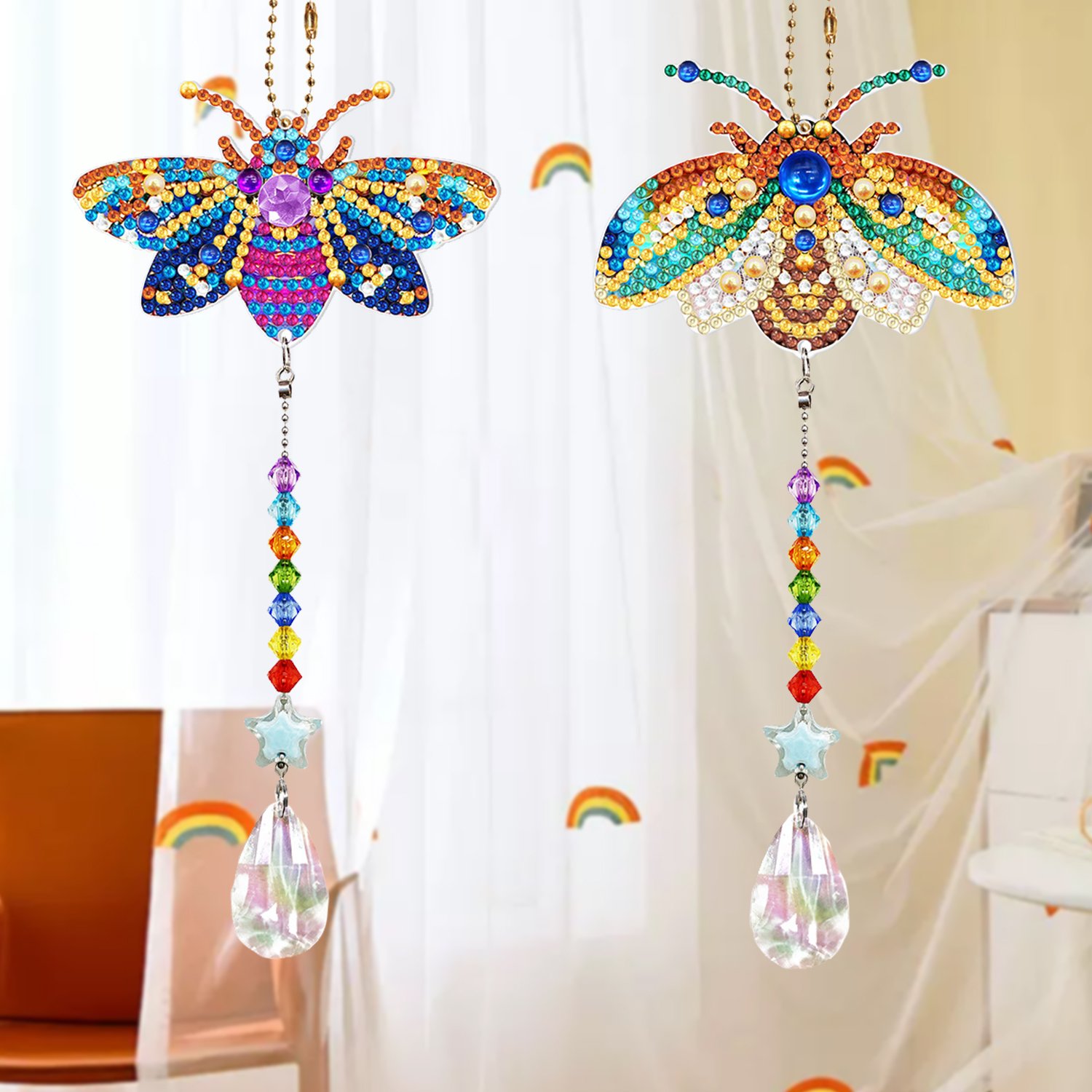 DIY Diamond Painting Wind Chime Pendant Art Rhinestone Colorful Butterfly Picture Hanging Wall Ornaments Home Decor Gifts