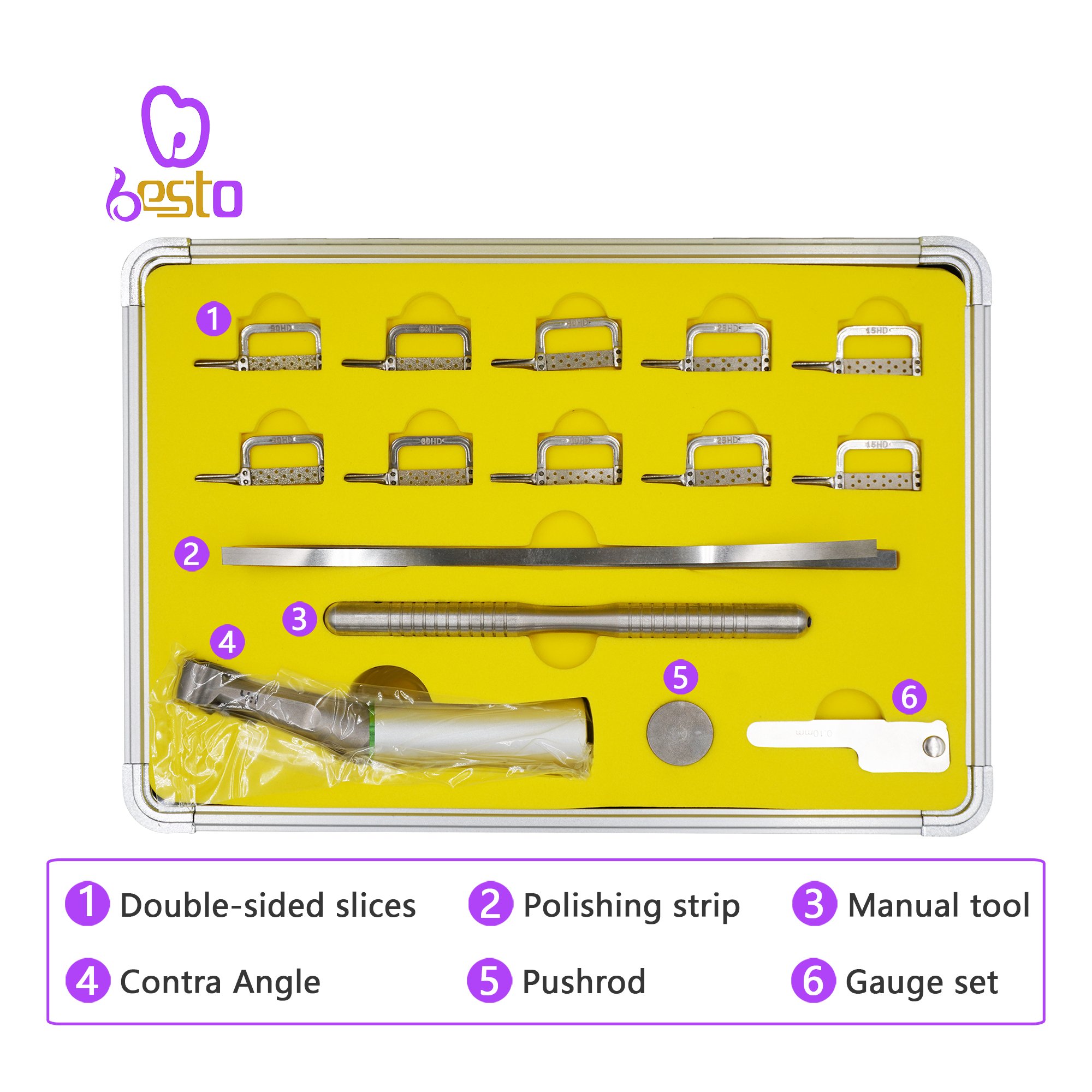 4:1 Orthodontic with Saw Blade Dental Handpiece Kit IPR System Reciprocating Interproximal Stripping Reduction Contra Angle