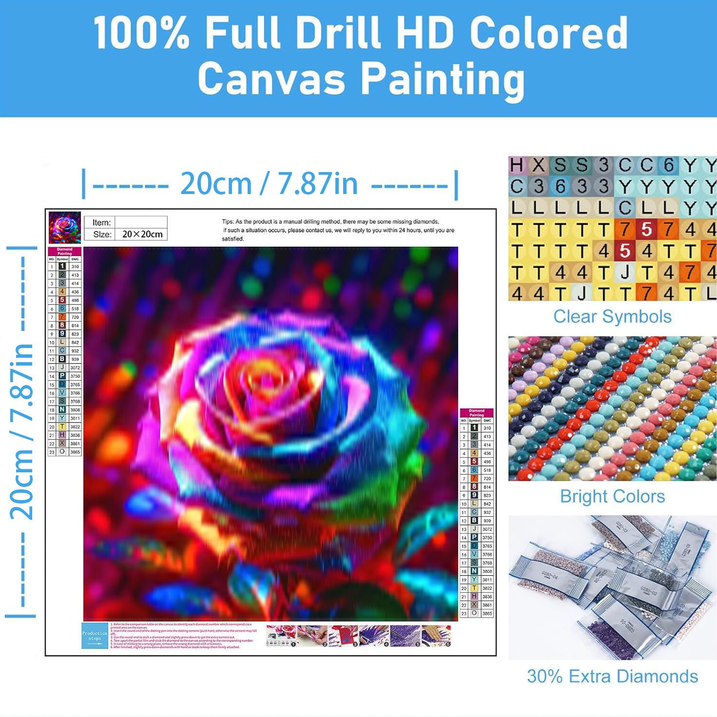 Colorful rose and diamond painting cool flower and diamond painting high aesthetic value handmade diamond painting 20*20cm