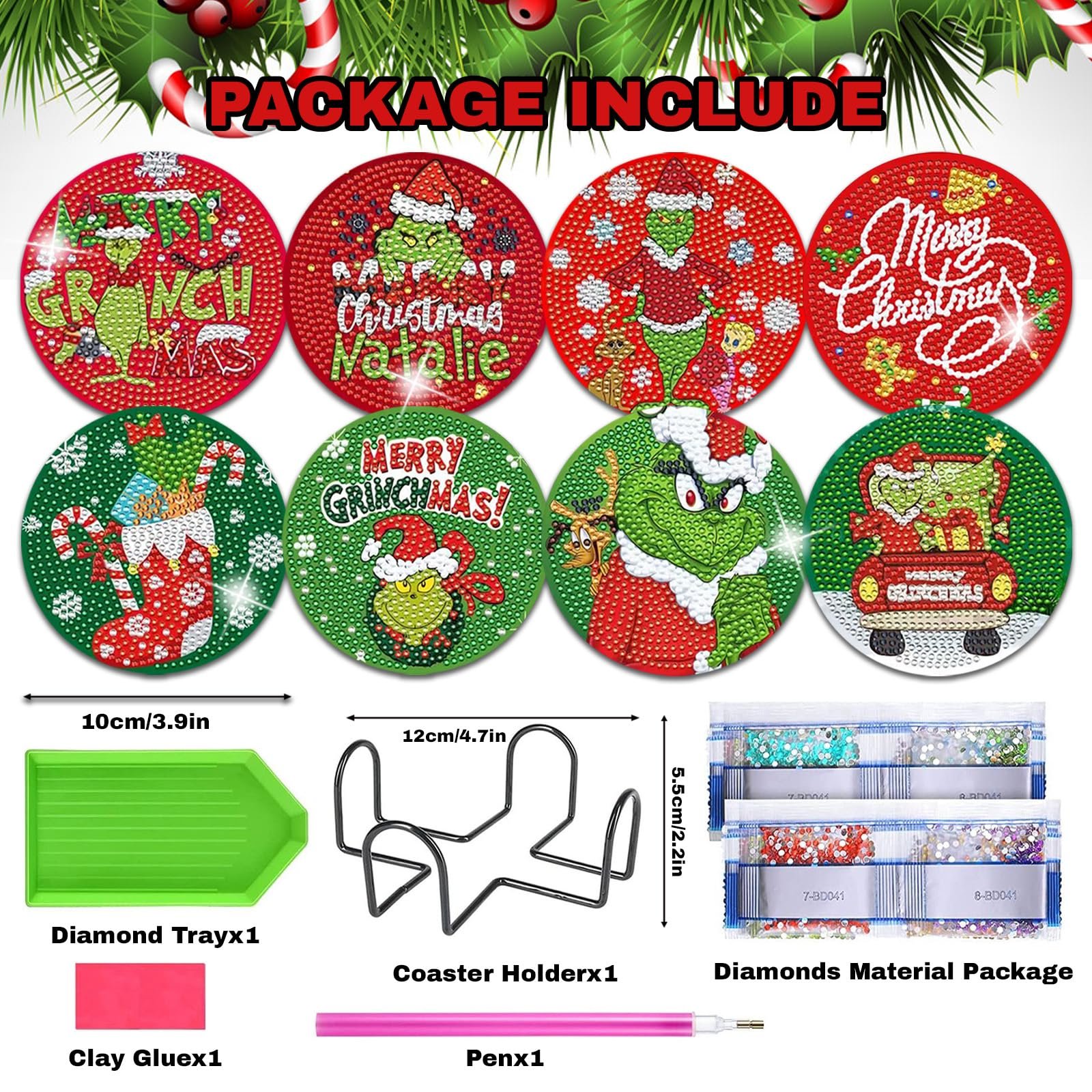Christmas Diamond Painting Coasters Kit Christmas Decoration 5D DIY Cartoon Character Diamond dot Kits Coasters Craft