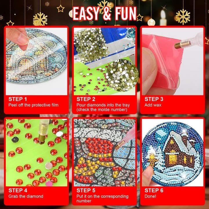 Christmas Diamond Painting Coasters Kit Christmas Decoration 5D DIY Cartoon Character Diamond dot Kits Coasters Craft