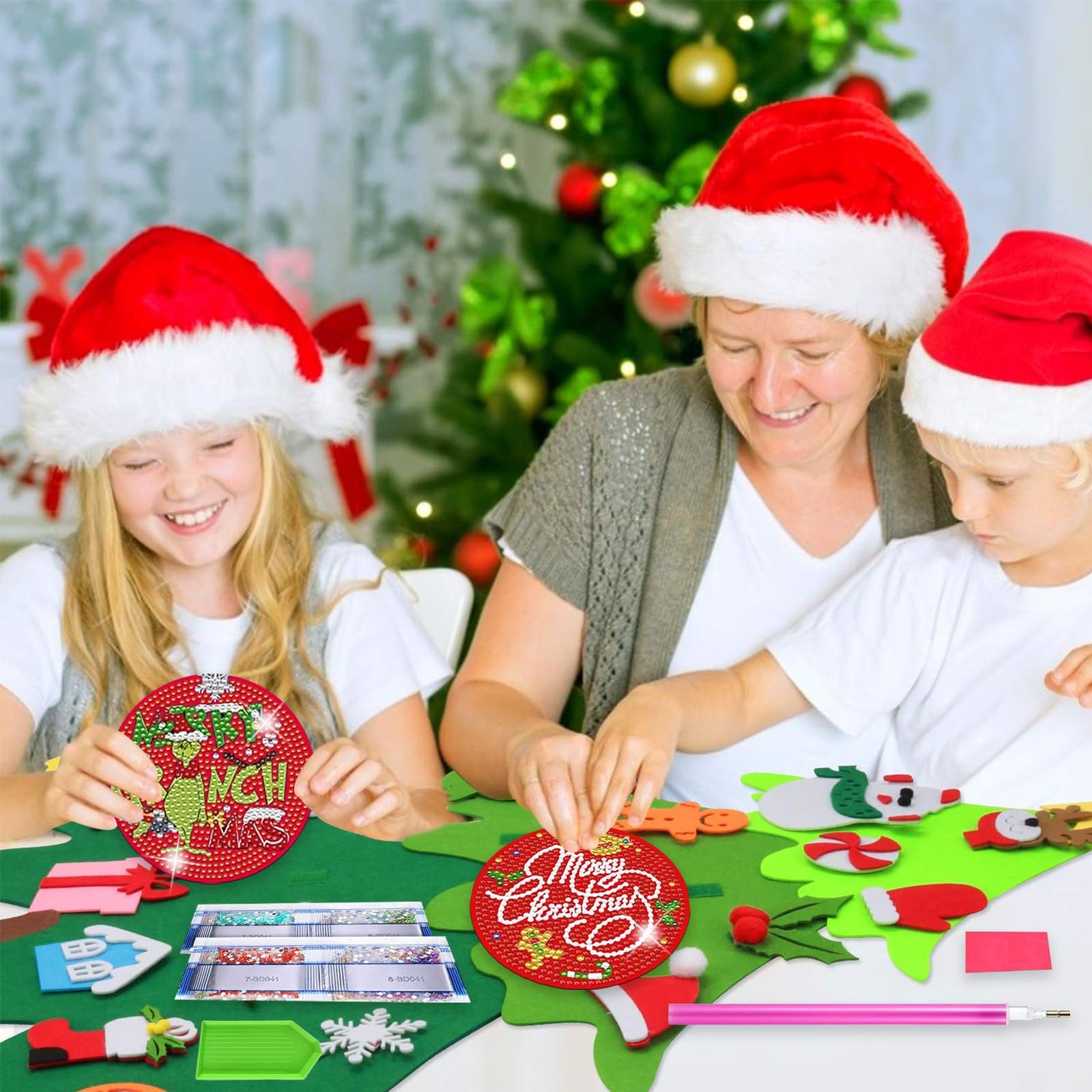 Christmas Diamond Painting Coasters Kit Christmas Decoration 5D DIY Cartoon Character Diamond dot Kits Coasters Craft