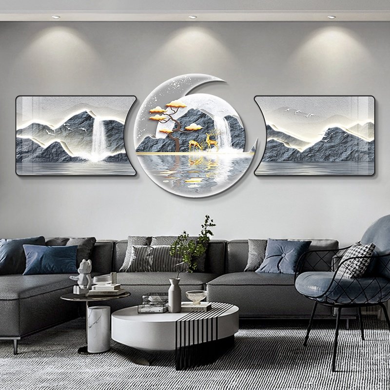 Modern Simple Living Room Decorative Triptych Crystal Porcelain Diamond Painting Sofa Background Wall Hanging Wall Art