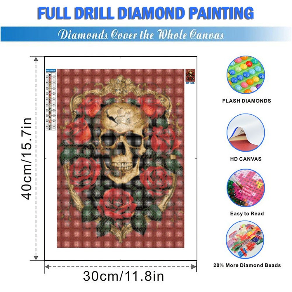 5D DIY Colorful Skull Diamond Painting Kit Flower Rose Cross Embroidery Flame Skull Handmade Diamond Mosaic Art Gift