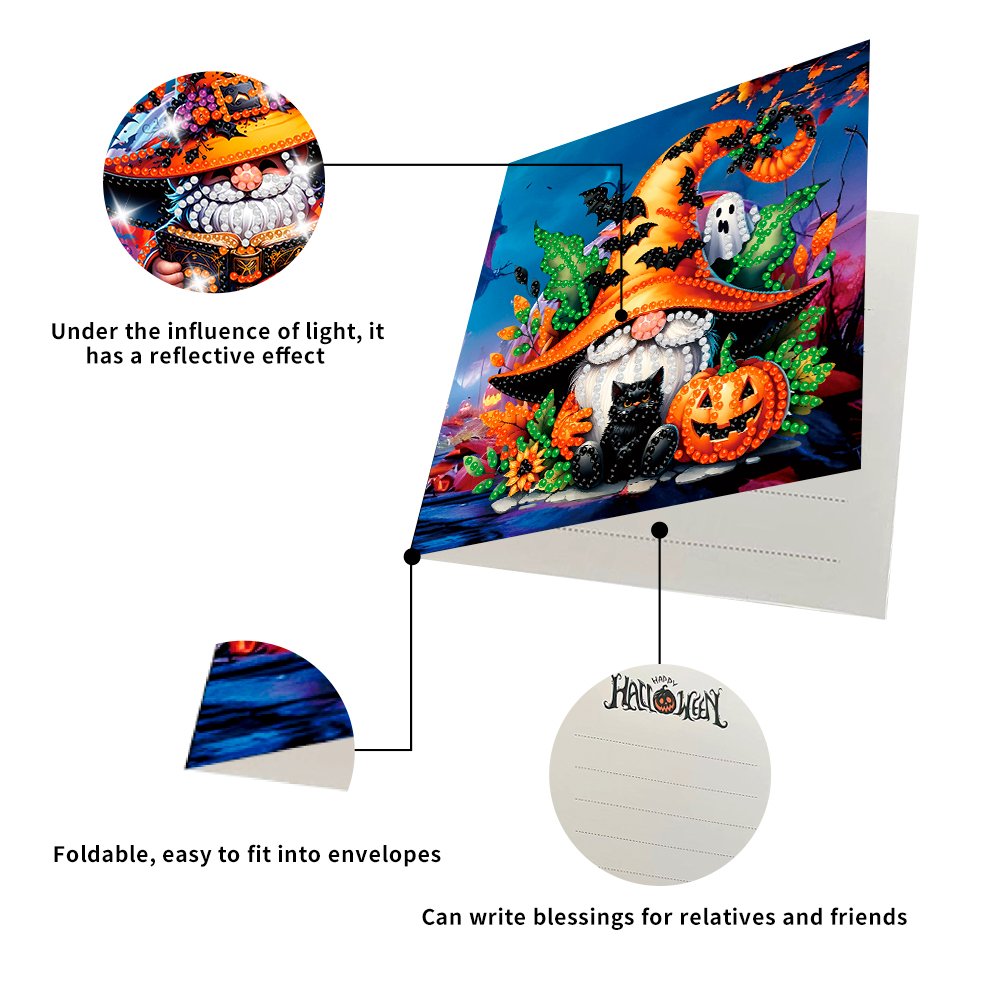 6 Halloween Diamond Art Set, Halloween Pumpkin Card Set Suitable for Beginners, Adults and Children DIY Diamond Painting Craft