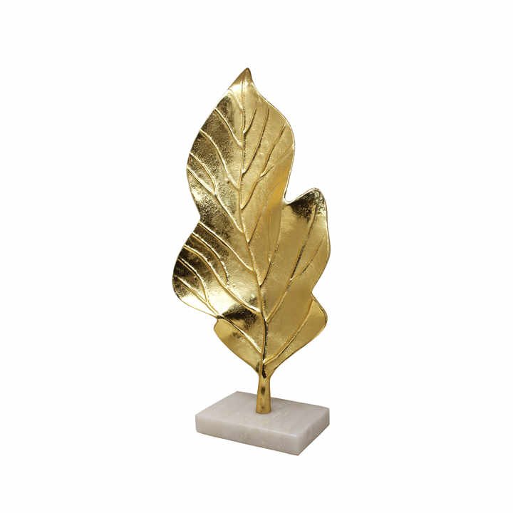 Aluminium Leaf On Stand showpiece for Home Decor in Golden Color Marble Base Modern Nordic Home Decor Pieces Interior Table
