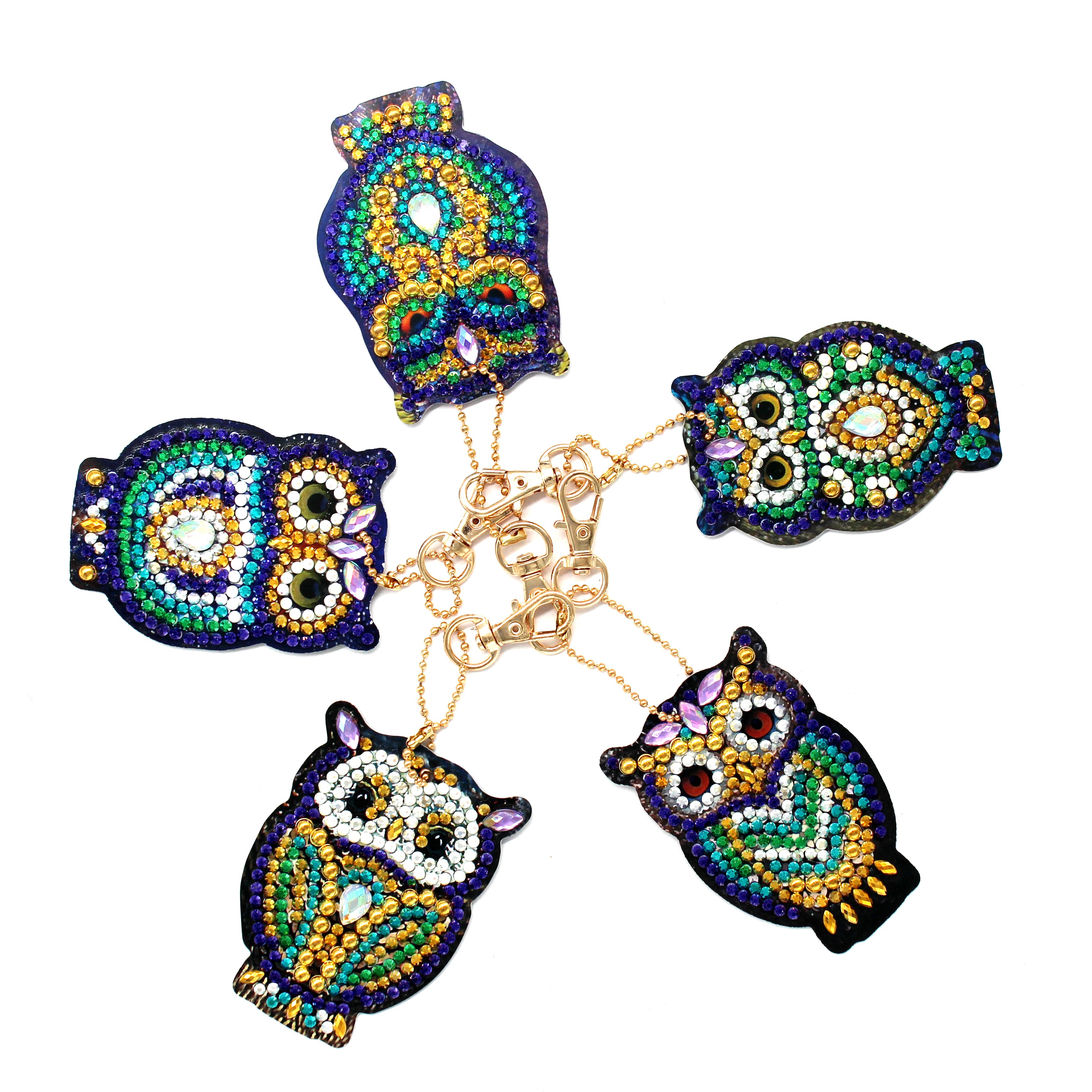 5-Pieces Owl Diamond Painting Keychain Pendant Decor Crystal Diamond Painting Kits PVC Keychain