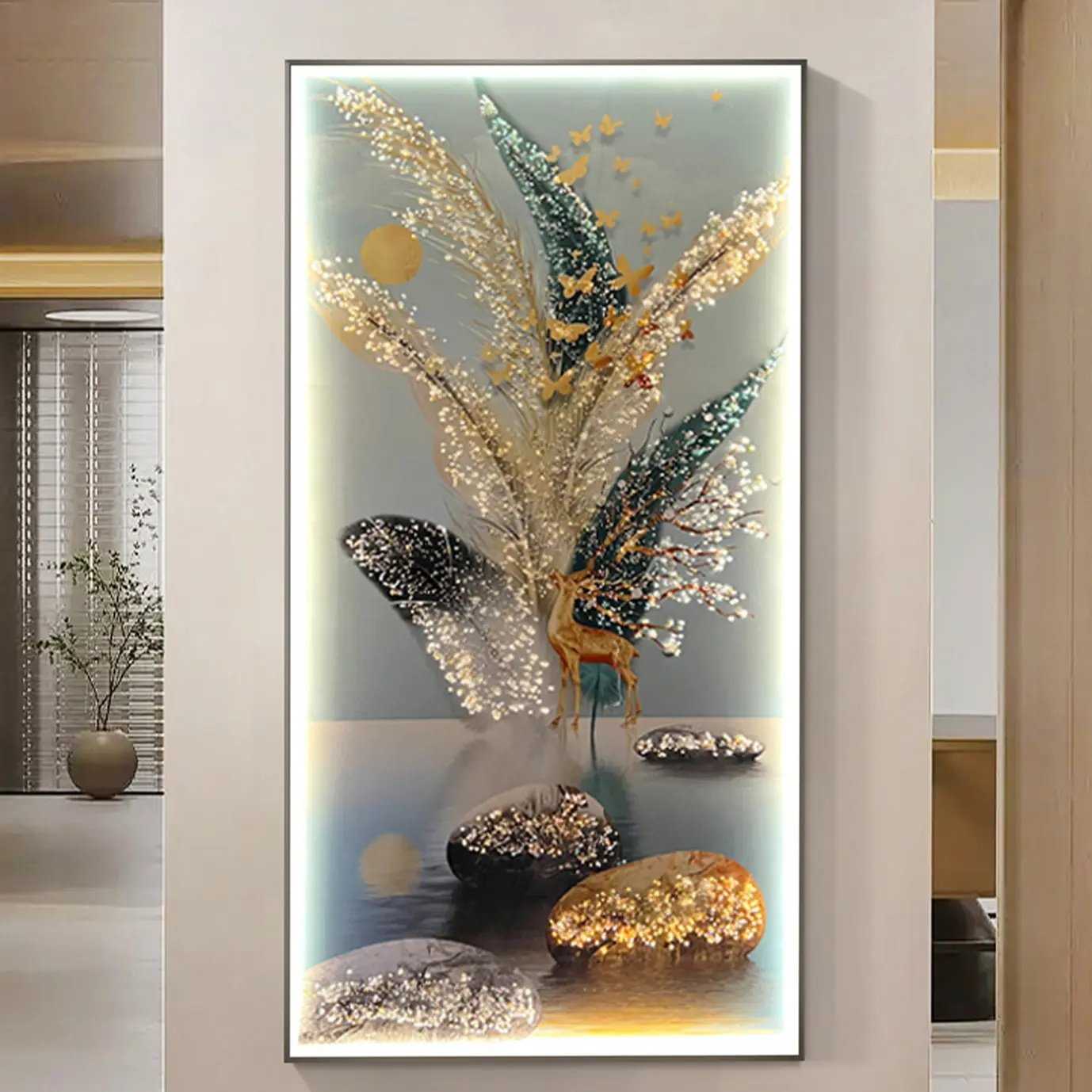 Custom Home Decor Glass Hanging Painting Modern Flower Landscape Artwork Canvas Crystal Porcelain Painting