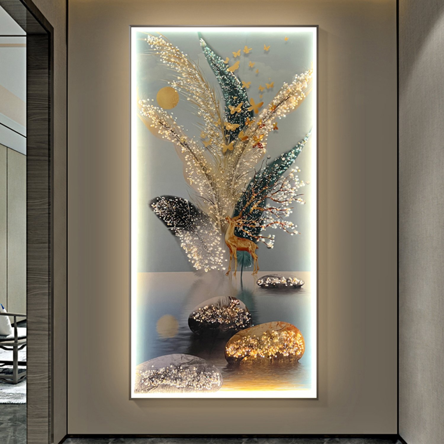 Custom Home Decor Glass Hanging Painting Modern Flower Landscape Artwork Canvas Crystal Porcelain Painting