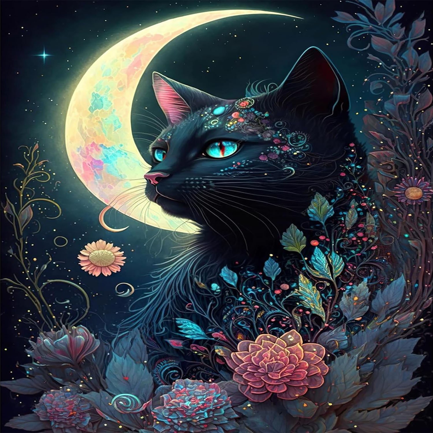 Cute Cat Diamond Painting Mysterious Black Cat Diamond Painting Home 5D Diamond Decoration Painting 30*40cm