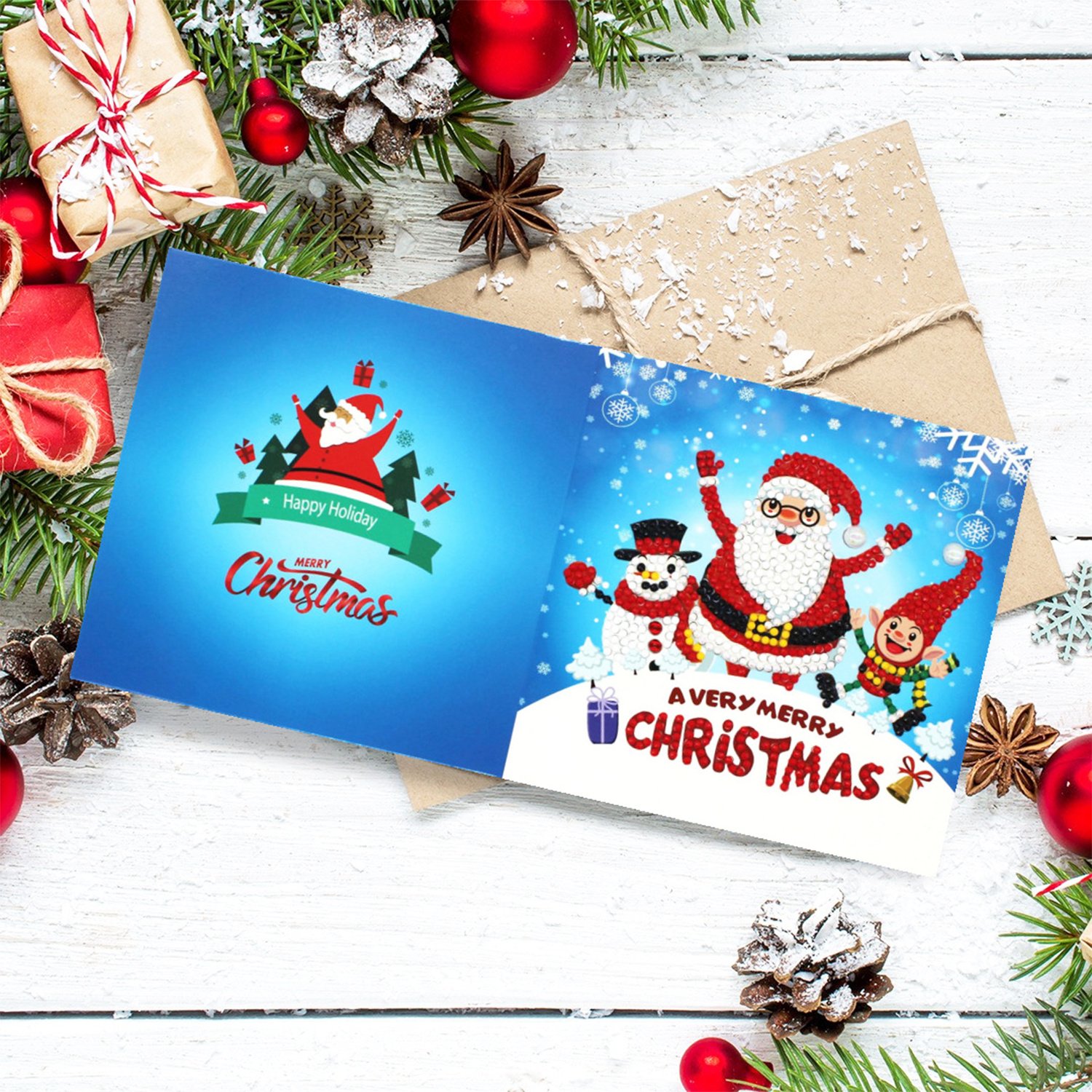Single Christmas Santa Claus Penguin Snowman Tree Deer Diamond Painting Greeting Cards for Adults Holiday Friends Family