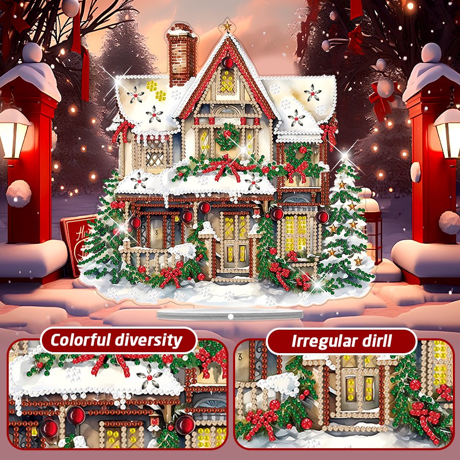 DIY 5D Handpainted Christmas Wooden House Diamond Painting Tabletop Decor Special Shape Acrylic Diamond Painting Desk Ornament