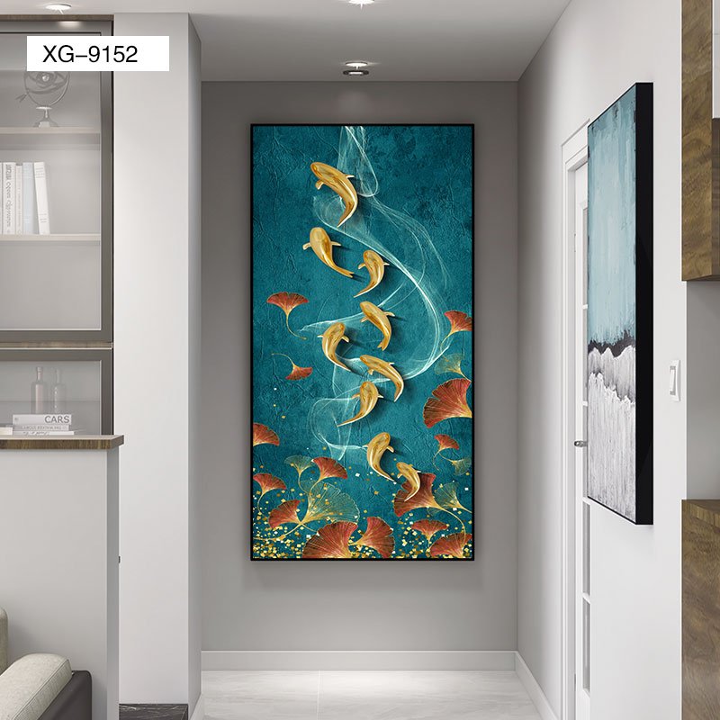 Koi Fish Carp Lotus Pond Crystal Porcelain Wall art Painting Living Room Gallery Wall Home Entrance Front Hall Decoration