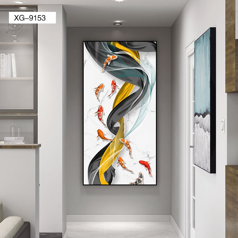 Koi Fish Carp Lotus Pond Crystal Porcelain Wall art Painting Living Room Gallery Wall Home Entrance Front Hall Decoration