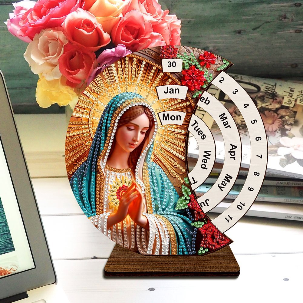Diamond Painting Wooden Our Lady Perpetual Calendar 5D DIY Craft Ornament