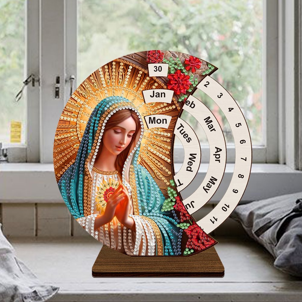 Diamond Painting Wooden Our Lady Perpetual Calendar 5D DIY Craft Ornament