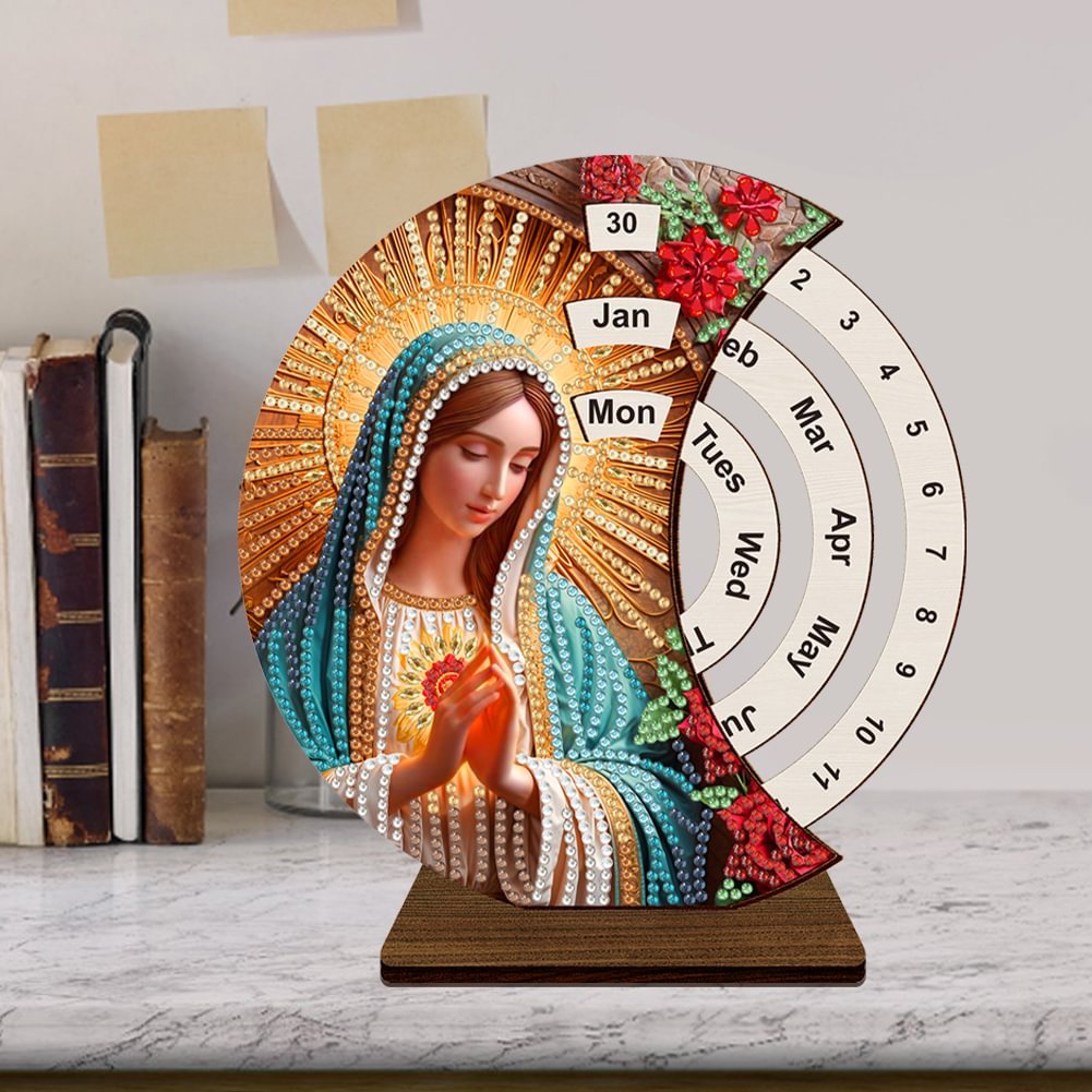 Diamond Painting Wooden Our Lady Perpetual Calendar 5D DIY Craft Ornament