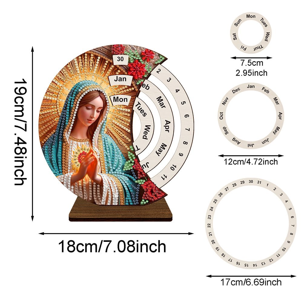 Diamond Painting Wooden Our Lady Perpetual Calendar 5D DIY Craft Ornament