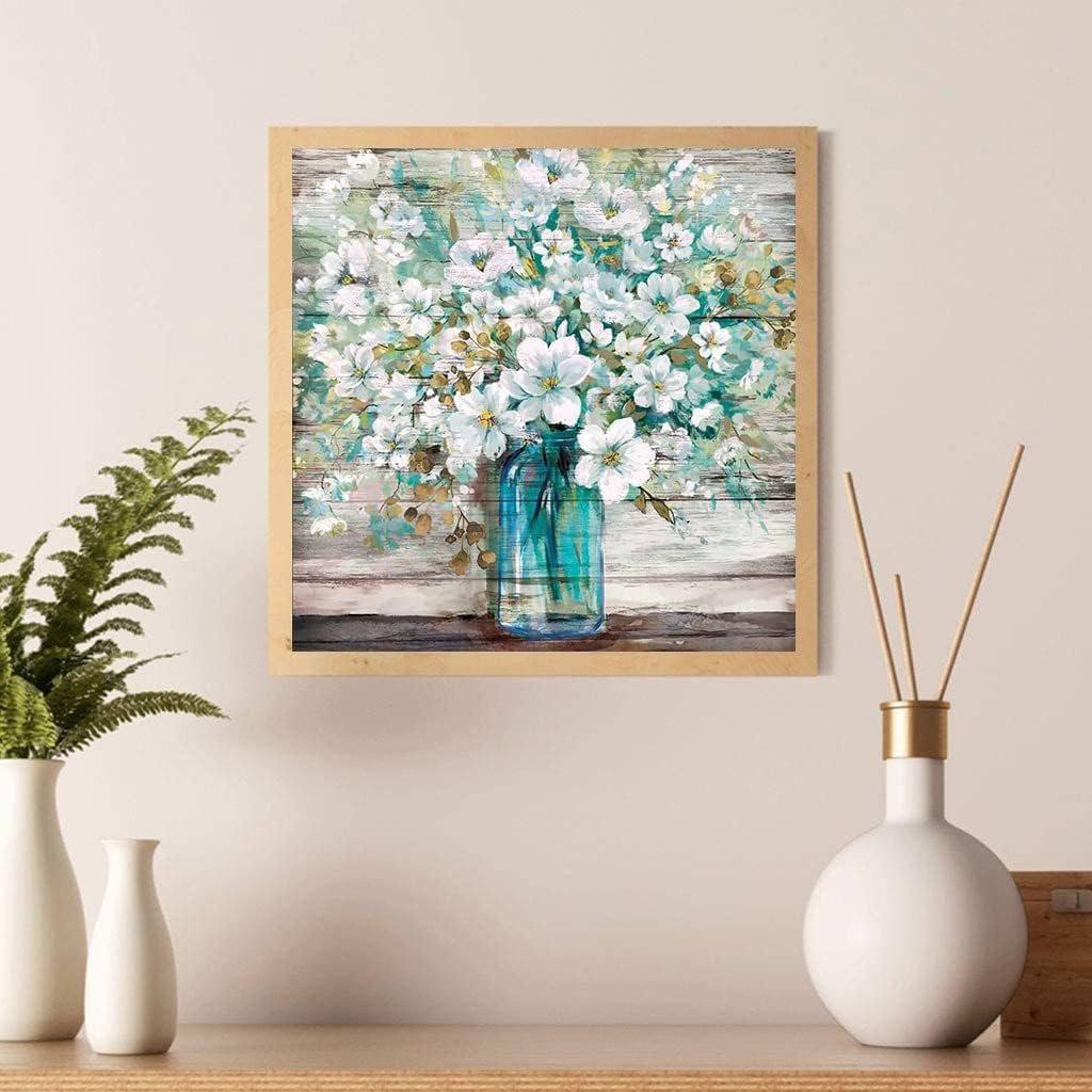 Small fresh flower diamond painting light blue flower diamond painting high-end green plant diamond painting 20*20cm