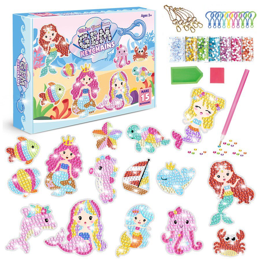 Gem Art Kids Diamond Gem Painting Kit with 5D Gem Keychain Girl Toy Easter Valentine Gift