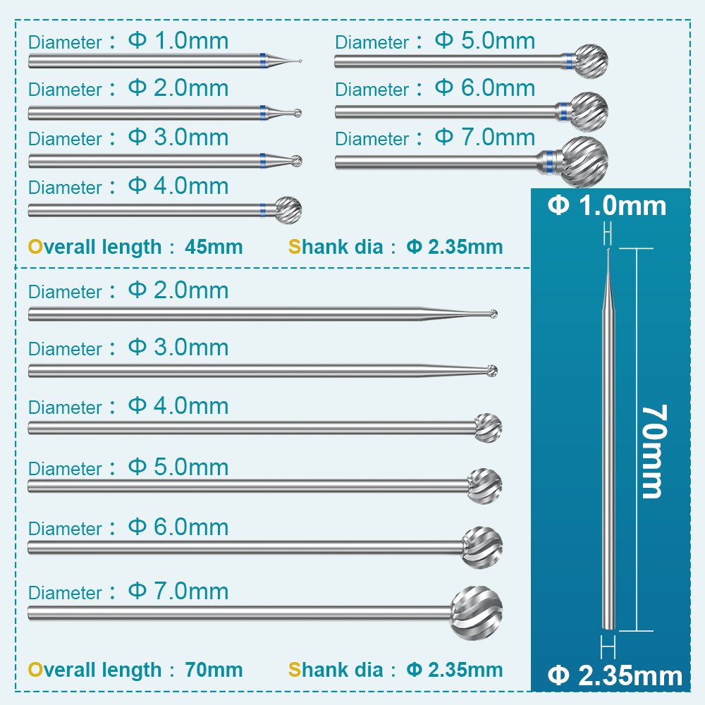 SG45/70-D Dental Surgical Burs Carbide Strawberries Drills HP Bur Dia. 2.35mm Microsurgery Handpiece Bone Cutter Finish Needles