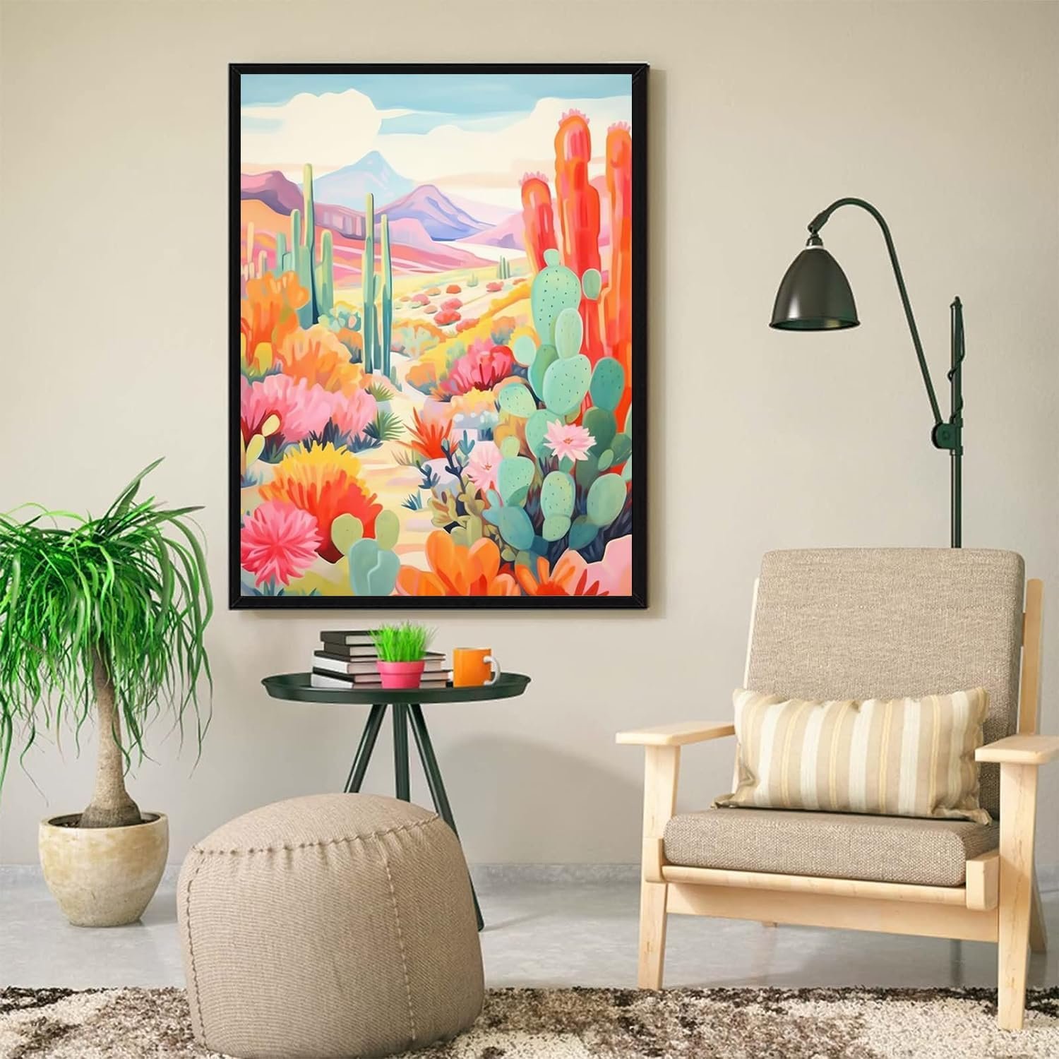 Adult Diamond Painting Kit 5D Cartoon Desert Cactus Art Landscape Painting, Suitable for Home Wall Decoration Crafts