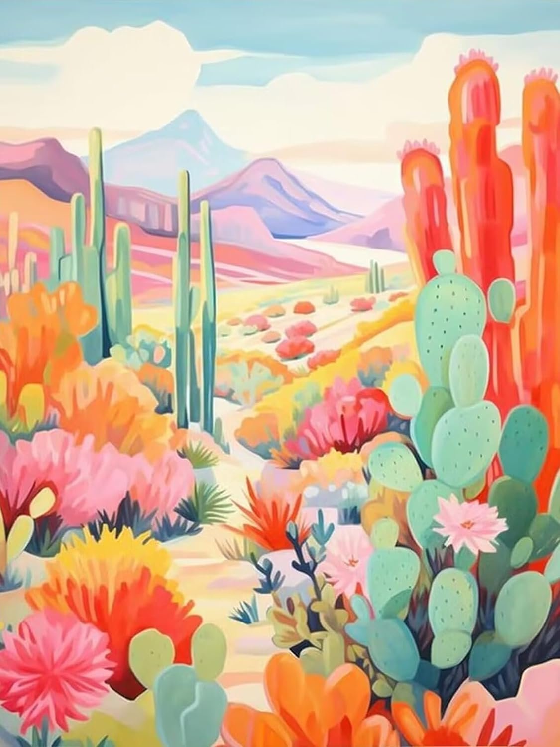 Adult Diamond Painting Kit 5D Cartoon Desert Cactus Art Landscape Painting, Suitable for Home Wall Decoration Crafts