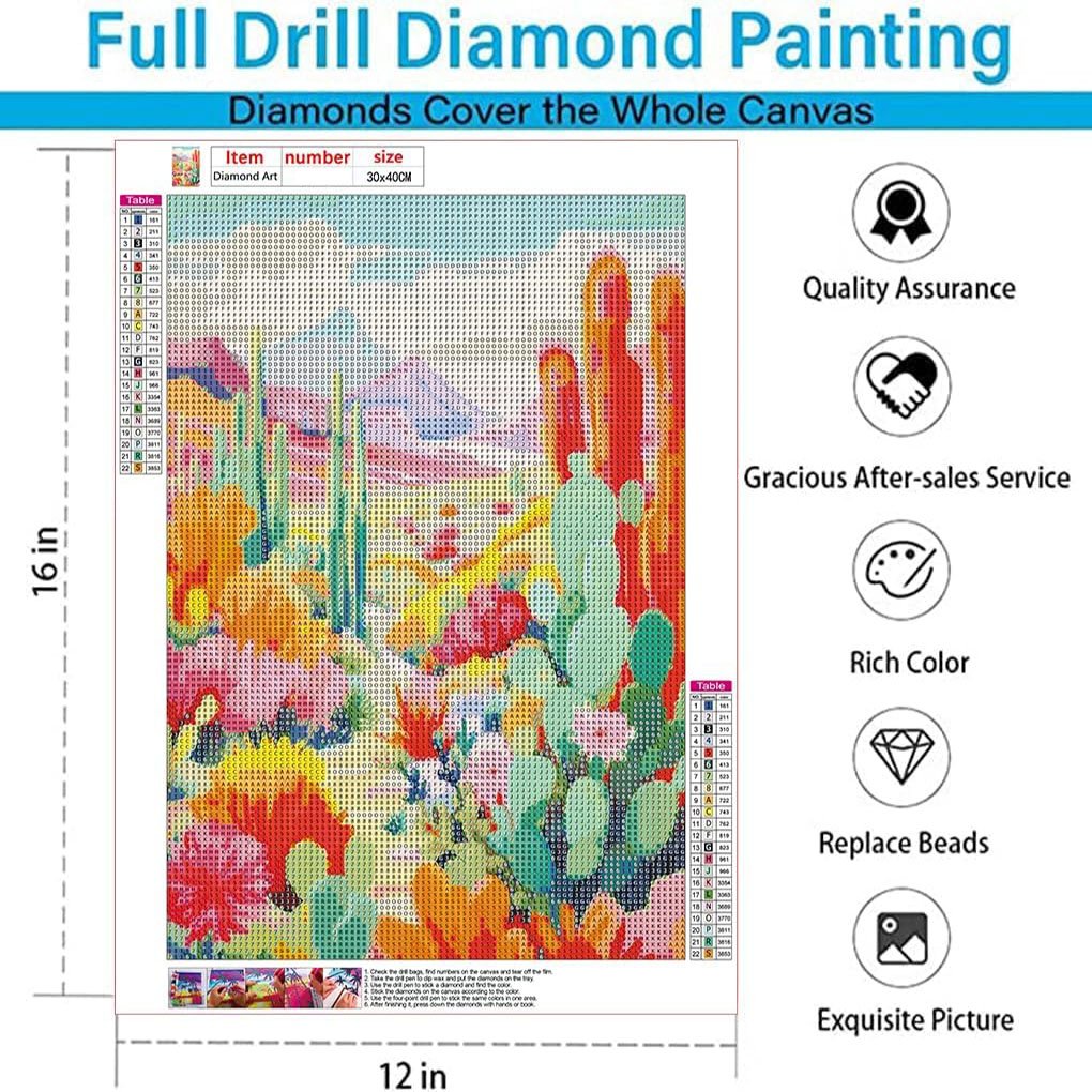 Adult Diamond Painting Kit 5D Cartoon Desert Cactus Art Landscape Painting, Suitable for Home Wall Decoration Crafts