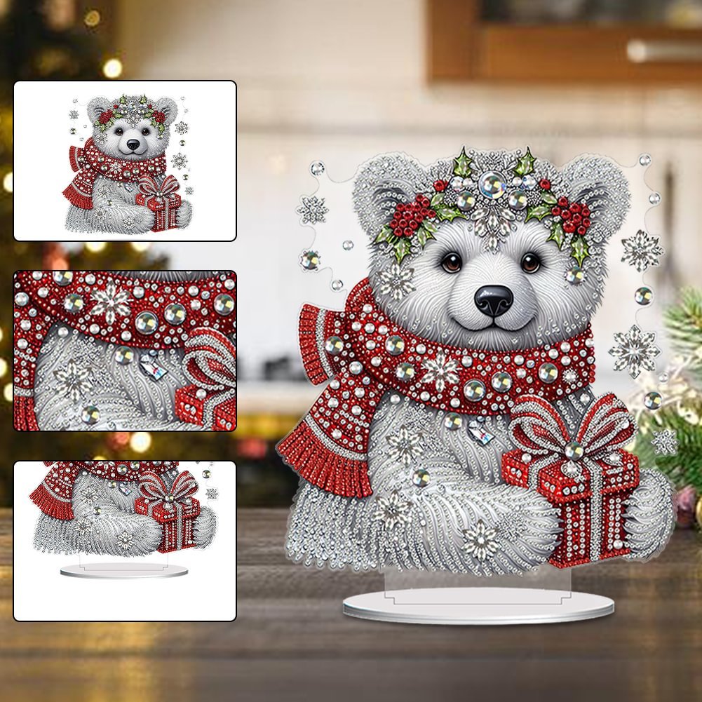Acrylic Winter White Bear With Shining Stone 5D DIY Table Craft