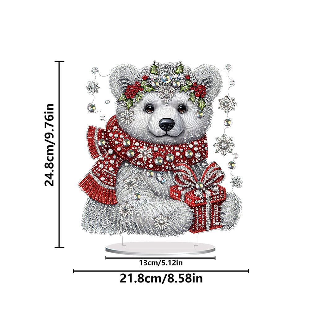 Acrylic Winter White Bear With Shining Stone 5D DIY Table Craft