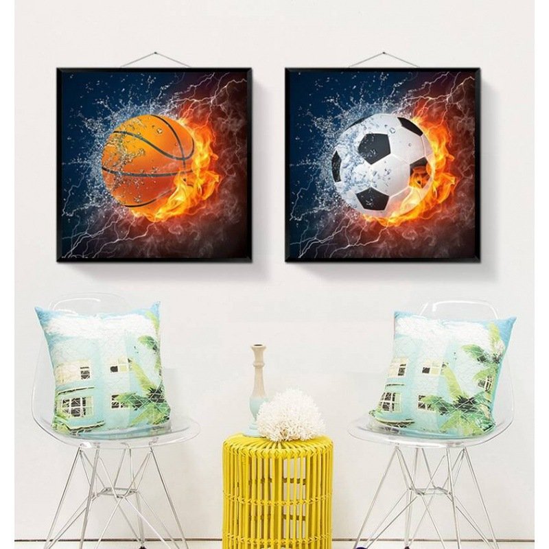 Diamond Painting Kit Football Baskeaball Wall Art Round Drill Diamond Diamond Football Paintings Painting Kit For Adults
