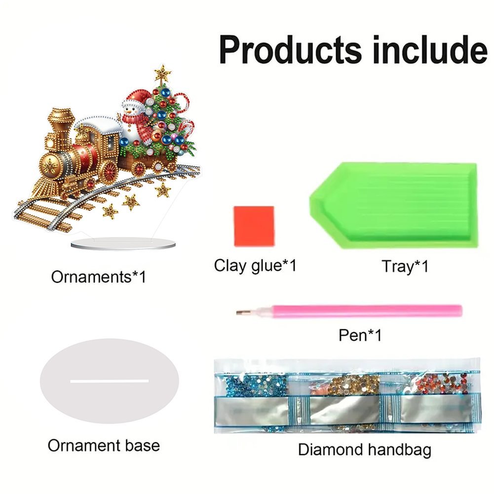 Diamond Painting Acrylic Winter Christmas Train Double Sided 5D DIY Craft Table Ornament