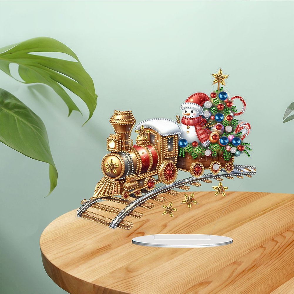 Diamond Painting Acrylic Winter Christmas Train Double Sided 5D DIY Craft Table Ornament