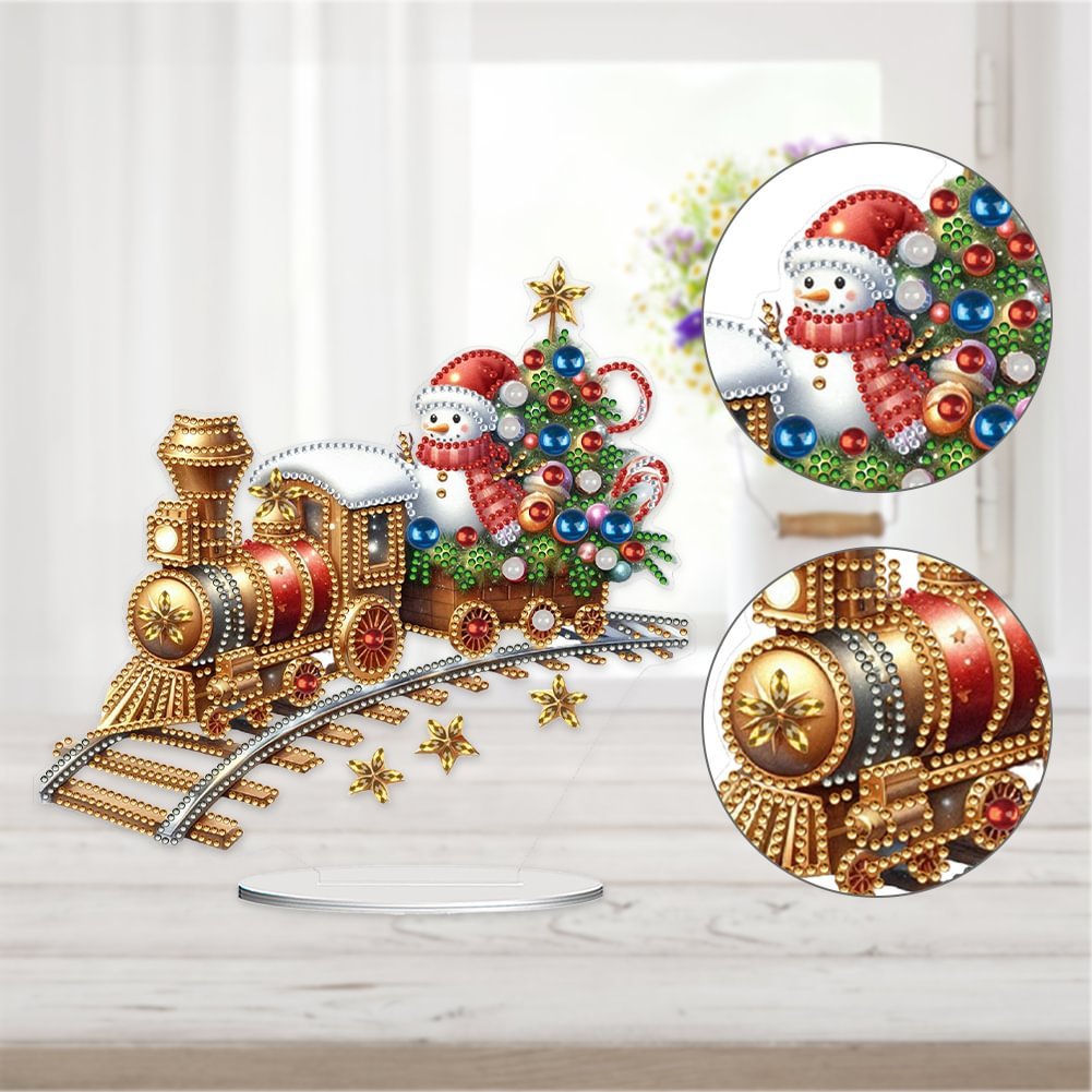 Diamond Painting Acrylic Winter Christmas Train Double Sided 5D DIY Craft Table Ornament