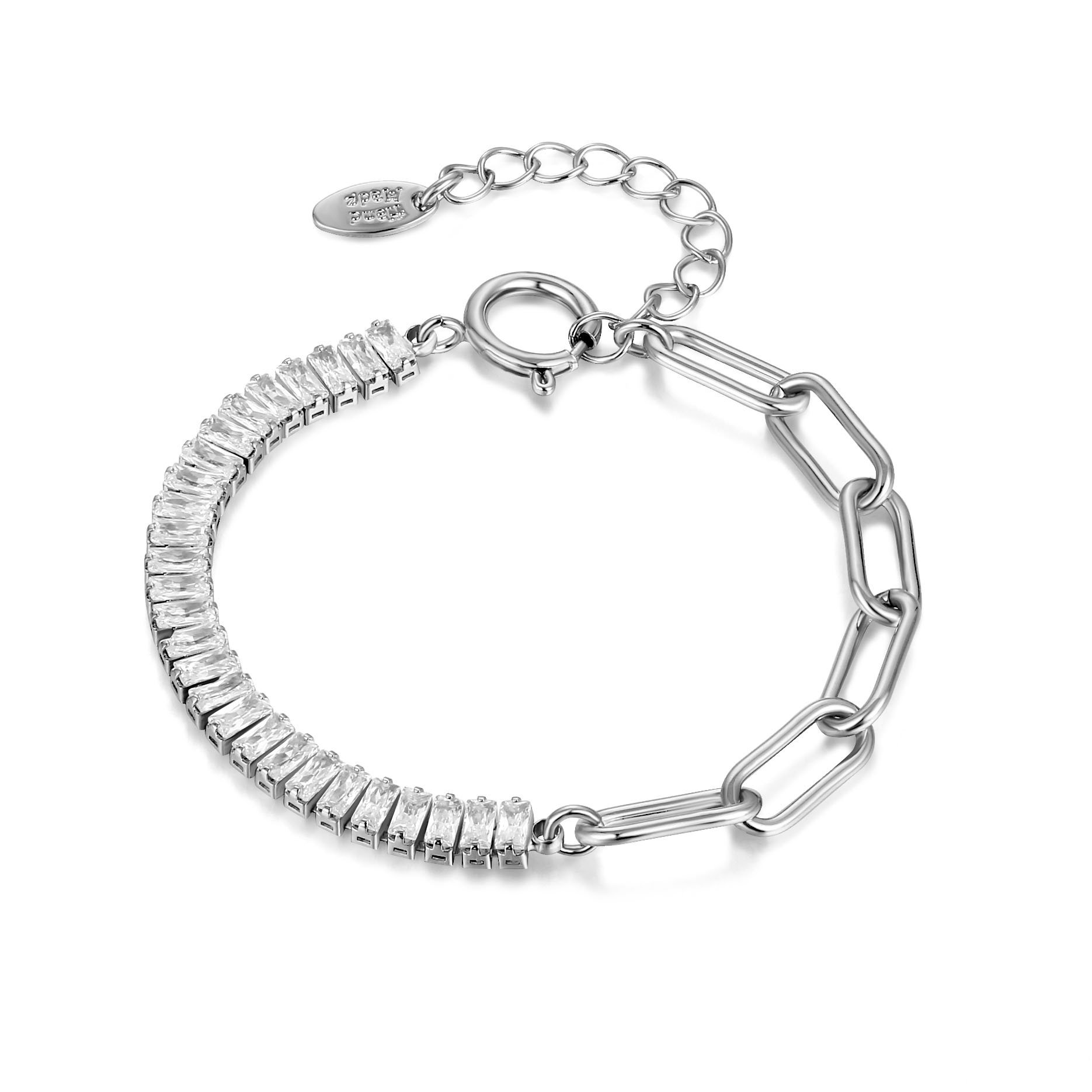 New Trendy 18k Gold Plated Stainless Steel Women Jewelry Baguette Diamond CZ Stone Iced Out Tennis Chain Bracelet
