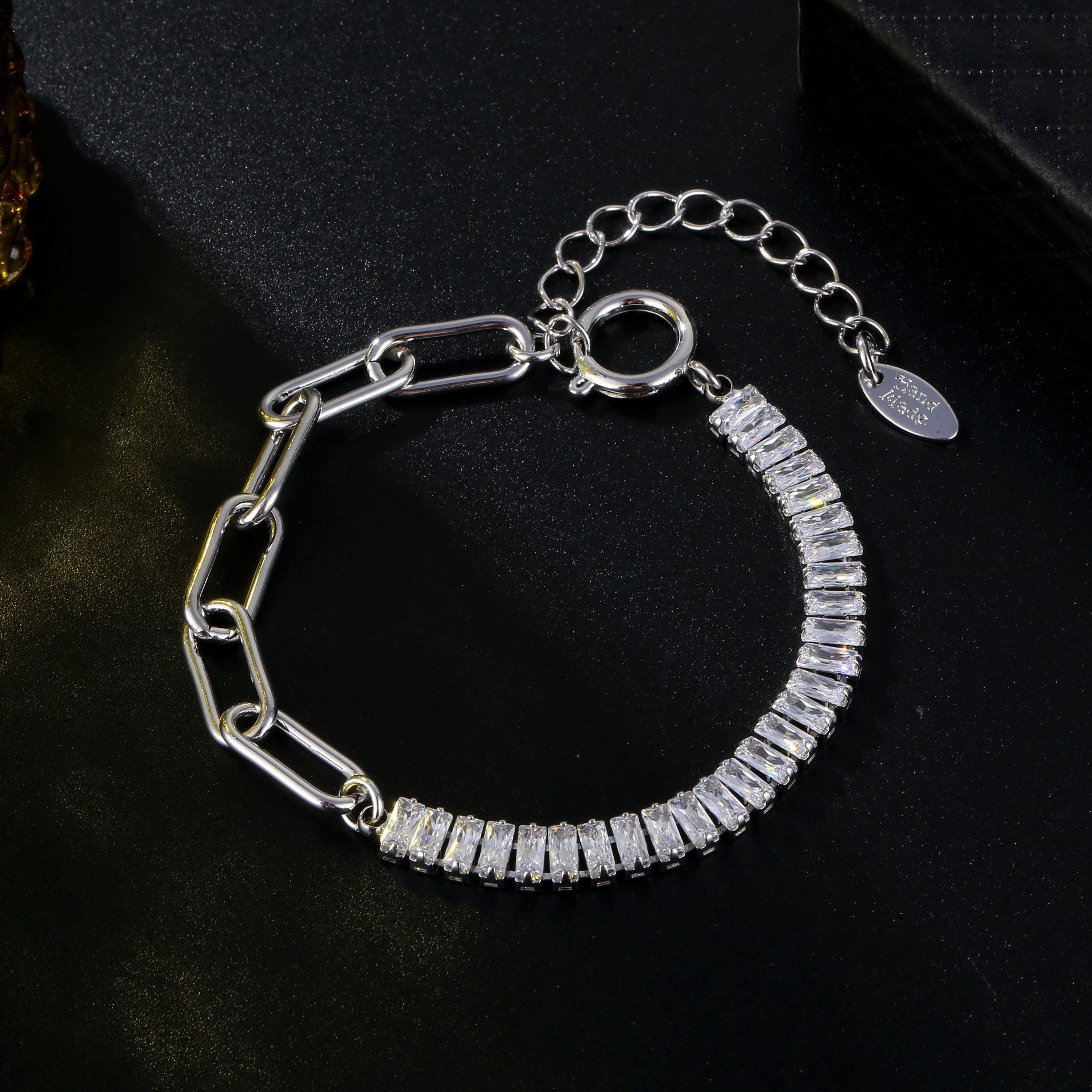 New Trendy 18k Gold Plated Stainless Steel Women Jewelry Baguette Diamond CZ Stone Iced Out Tennis Chain Bracelet