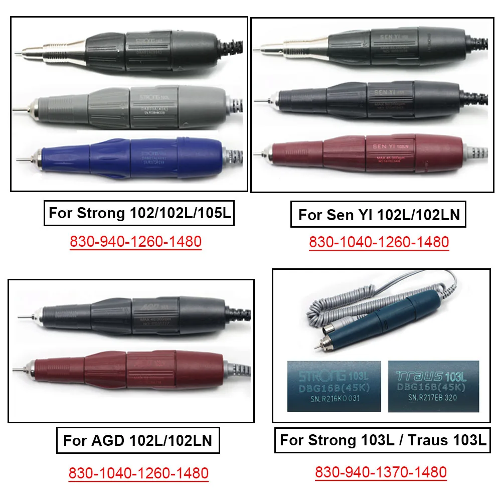 High Quality 102L 105L Dental Hand Grinder Handpiece Ball Bearing 1480 1260 940 830 For Polish Micromotor Nail Drill Machine