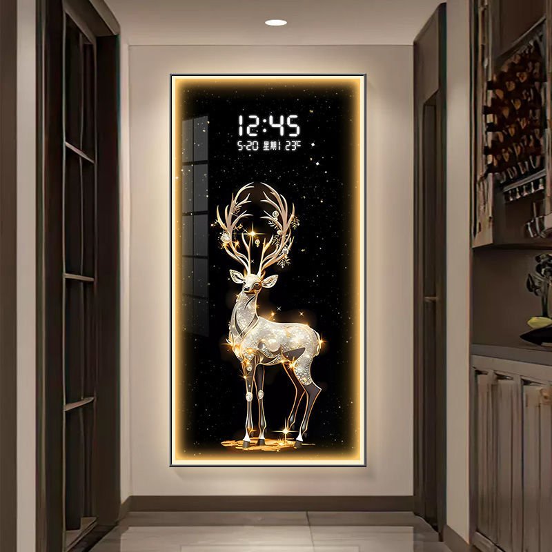 high quality luxury lights diamond crystal porcelain animal pictures luxury modern led light deer clock wall painting art