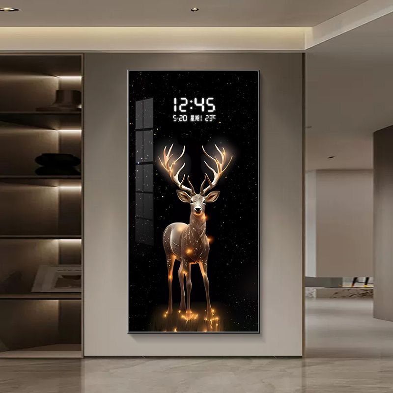 high quality luxury lights diamond crystal porcelain animal pictures luxury modern led light deer clock wall painting art