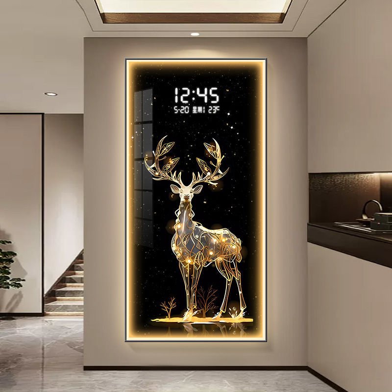 high quality luxury lights diamond crystal porcelain animal pictures luxury modern led light deer clock wall painting art