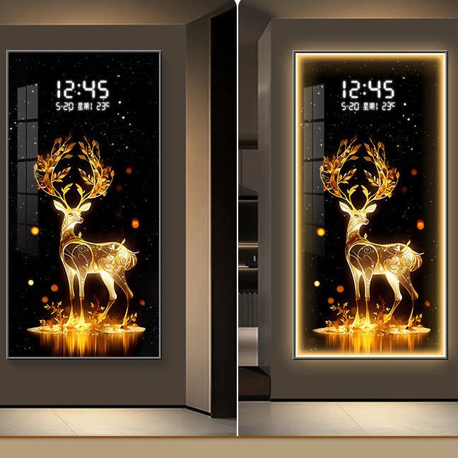 high quality luxury lights diamond crystal porcelain animal pictures luxury modern led light deer clock wall painting art