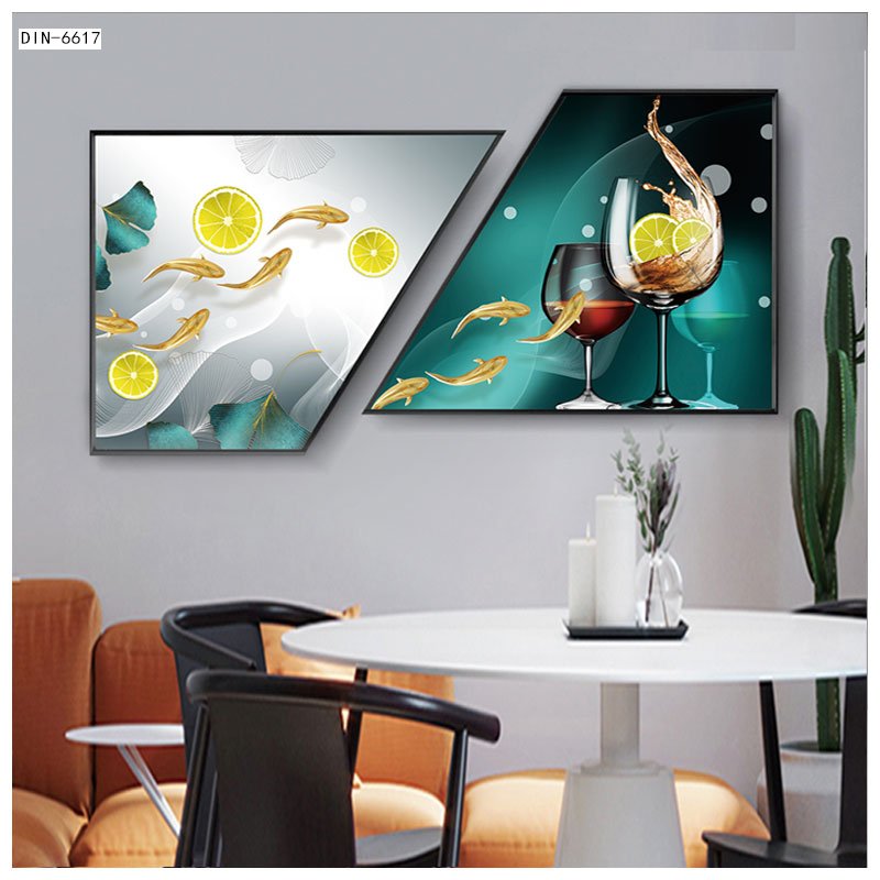 Minimalist artistic black frame hanging print 3D diamonds crystal porcelain painting wall decor living room wall painting