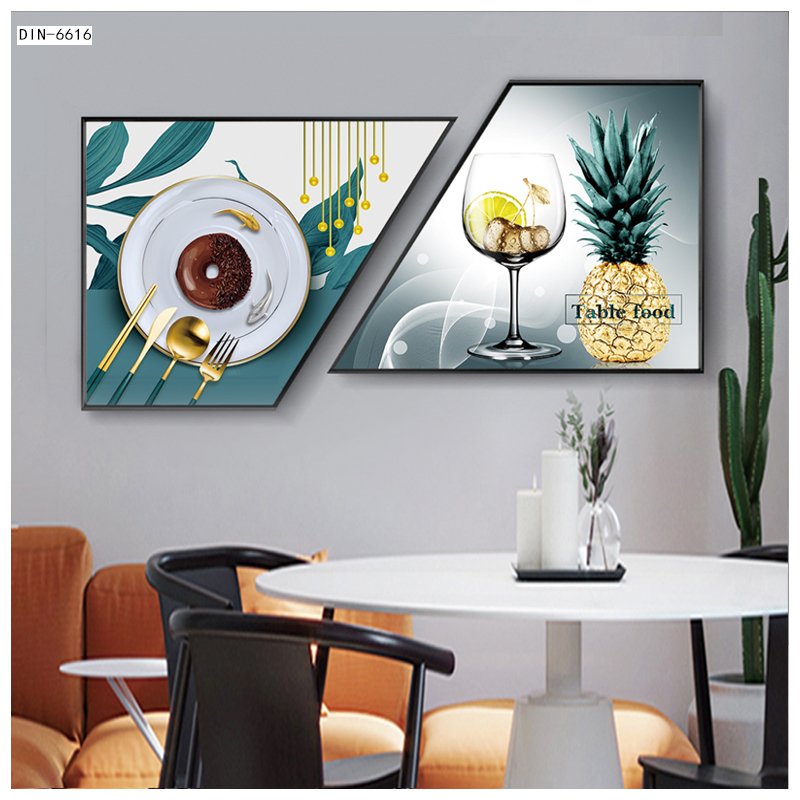Minimalist artistic black frame hanging print 3D diamonds crystal porcelain painting wall decor living room wall painting