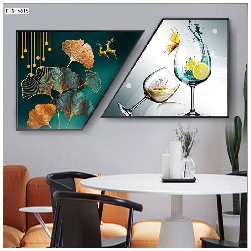 Minimalist artistic black frame hanging print 3D diamonds crystal porcelain painting wall decor living room wall painting