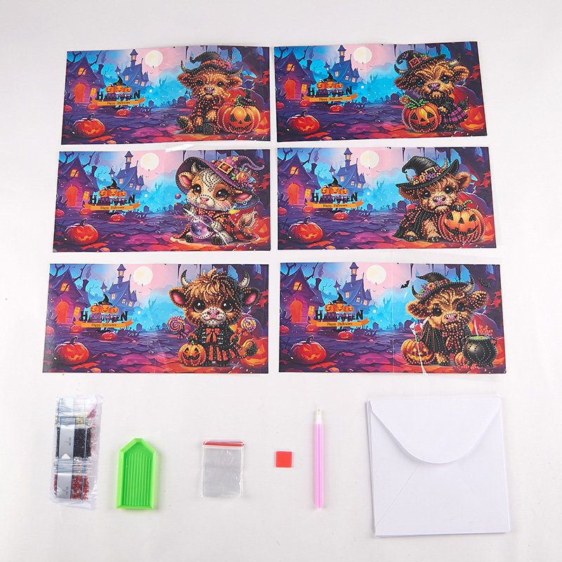 6 Pieces Set 5d Christmas Diamond Paintings Greeting Cards Halloween Postcards Festival Embroidery Handmade Making Cards Gift