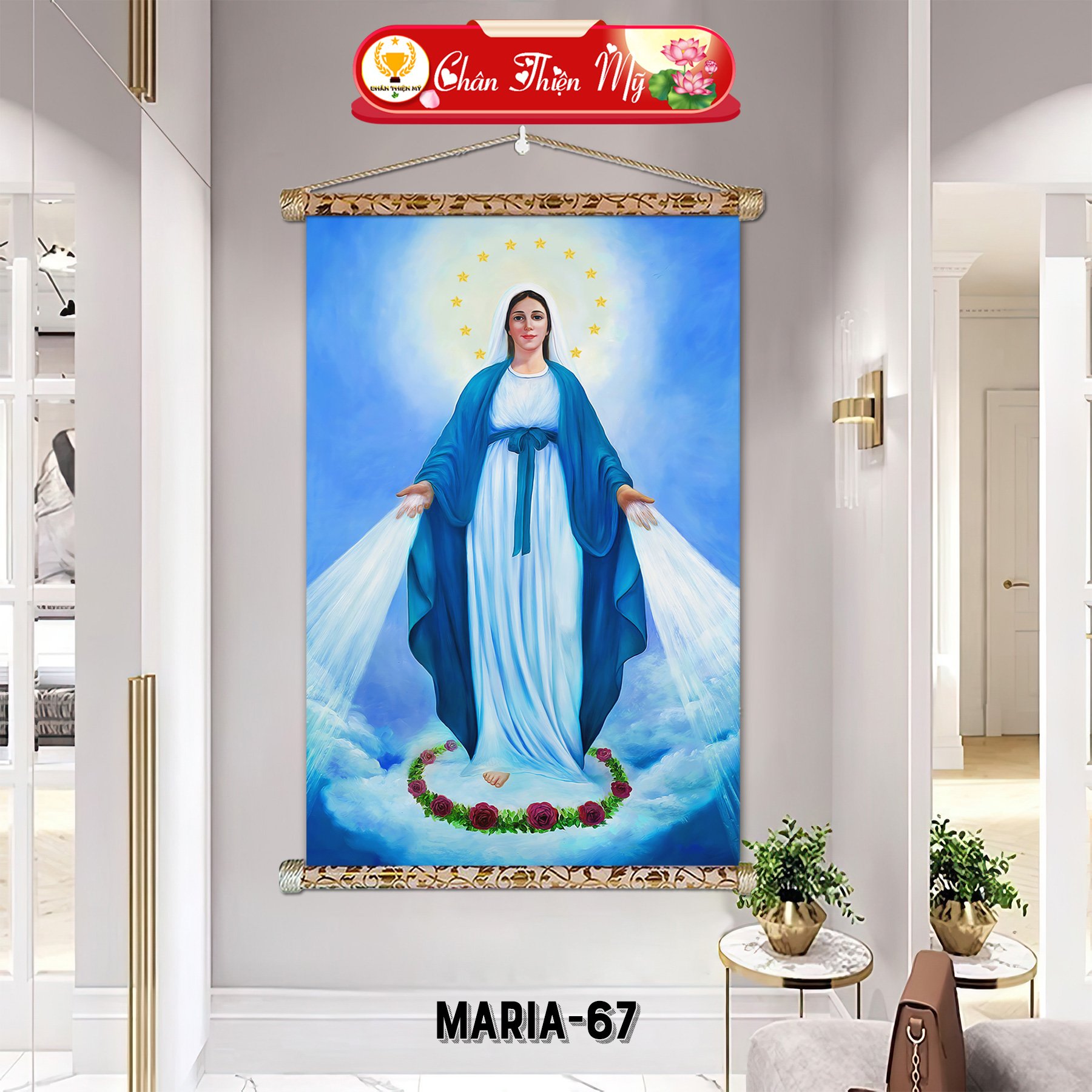 Modern printed canvas image mother mary hanging with hanging string