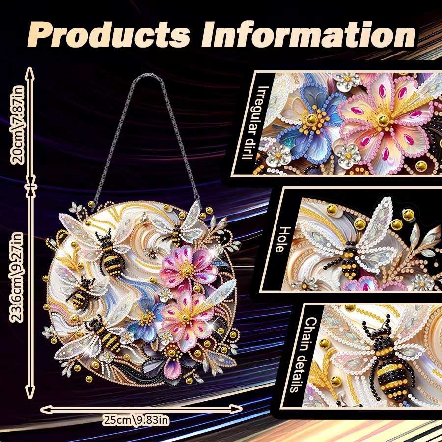 DIY 5D Handpainted Diamond Painting Pendant Bees Flower Special Shaped Diamond Home Decor Hanging Ornament